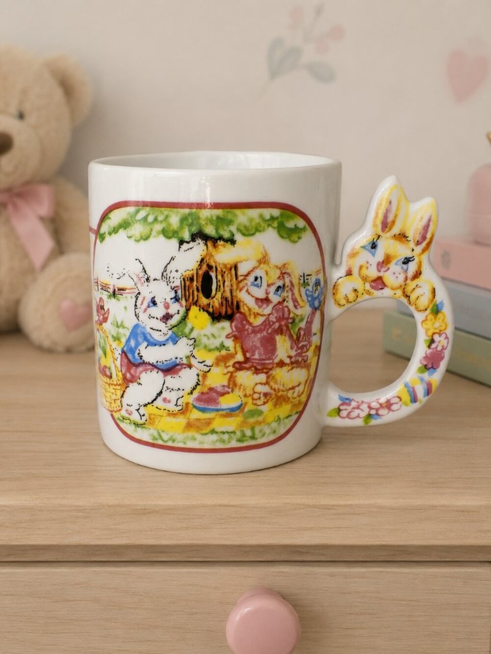 Peter Rabbit Easter Bunny Coffee Mug W/ Bunny Handle Design Ceramic Cup Vintage